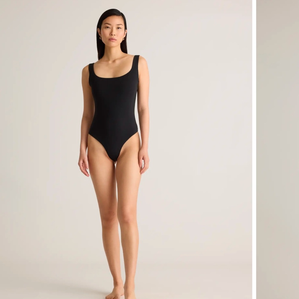 Quince black square neck tank bodysuit